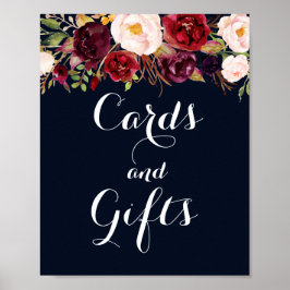 Navy Burgundy Floral Kaarten en Gifts Wedding Poster