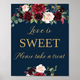 Navy burgundy floral love is een lief bruiloft poster