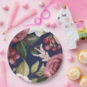 Navy Burgundy Floral Paper Bord (Feest)