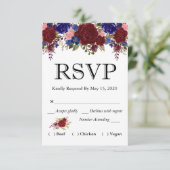 Navy Burgundy Floral Waterverf RSVP Wedding Meal (Staand voorkant)