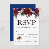 Navy Burgundy Floral Waterverf RSVP Wedding Meal (Voorkant / Achterkant)
