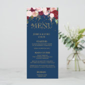 Navy Burgundy Floral Wedding Gold Confetti Menu (Staand voorkant)