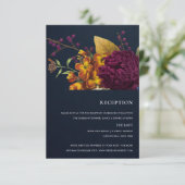 NAVY  BURGUNDY FLORAL WEDDING RECEPT INFORMATIEKAARTJE (Staand voorkant)