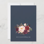 Navy Burgundy Floral Wedding Reception Kaart (Achterkant)