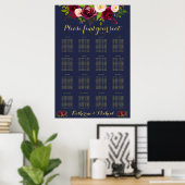 Navy Burgundy Floral Wedding Seating Chart Poster (Thuiskantoor)