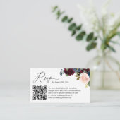 Navy Burgundy Floral Wedding Website RSVP QR Code Informatiekaartje (Staand voorkant)