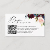 Navy Burgundy Floral Wedding Website RSVP QR Code Informatiekaartje (Voorkant)