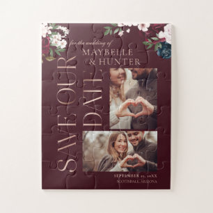Navy & Burgundy Florals Foto bespaart onze datum Legpuzzel