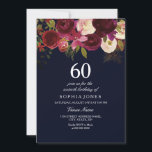 Navy & Burgundy Flowers 60th Birthday Party Invite Kaart<br><div class="desc">Navy & Burgundy Flowers 60th Birthday Party Invite Matching collectie in Niche and Nest store. Boho chic burgundy red white waterverf floral Beauful hand schilderde waterverf illustratie</div>