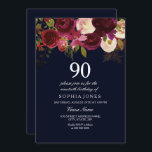Navy & Burgundy Flowers 90th Birthday Party Invite Kaart<br><div class="desc">Navy & Burgundy Flowers 90th Birthday Party Invite Matching collectie in Niche en Nest store. Boho chic burgundy red white waterverf floral Beauful hand schilderde waterverf illustratie</div>