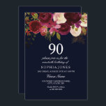 Navy & Burgundy Flowers 90th Birthday Party Invite Kaart<br><div class="desc">Navy & Burgundy Flowers 90th Birthday Party Invite Matching collectie in Niche en Nest store. Boho chic burgundy red white waterverf floral Beauful hand schilderde waterverf illustratie</div>