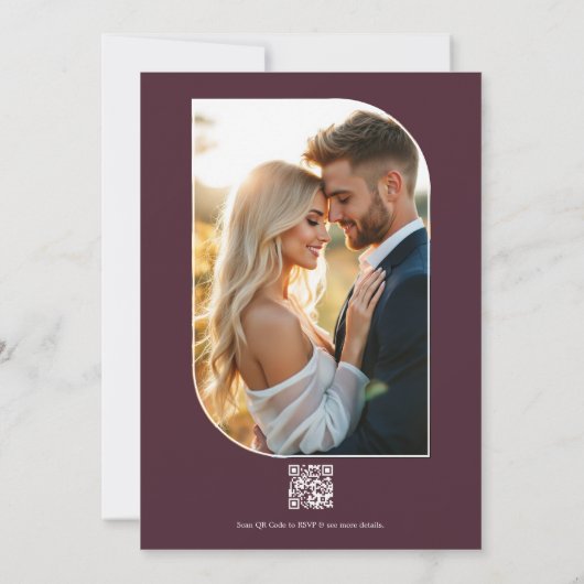 Navy, Burgundy & Gold Floral Wedding Kaart (Achterkant)