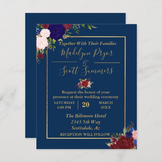 Navy Burgundy Gold Lijst Gold Weddenschap (Voorkant / Achterkant)