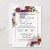 Navy Burgundy Gold Lijst Gold Weddenschap Kaart (Voorkant)