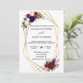 Navy Burgundy Gold Lijst Gold Wedding Modern Kaart (Staand voorkant)