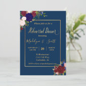 Navy Burgundy Gold Rehearsal Dinner Wedding Kaart (Staand voorkant)