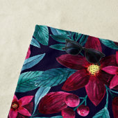 Navy Burgundy Kerstmis Floral Waterverf Monogram Strandlaken (In situ)