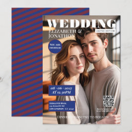 Navy & Burgundy Magazine Huwelijksfoto Kaart