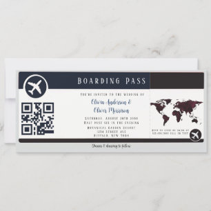 Navy Burgundy Map Boarding Pass Wedding Invitation Kaart