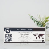 Navy Burgundy Map Boarding Pass Wedding Kaart (Staand voorkant)