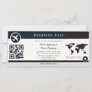 Navy Burgundy Map Boarding Pass Wedding Kaart