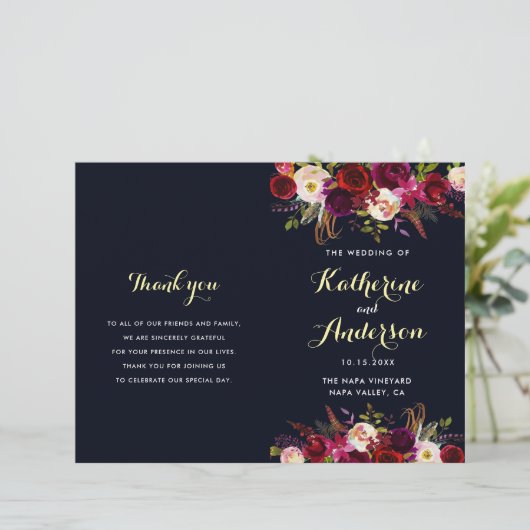 Navy Burgundy Marsala Boho vouwprogramma (Staand voorkant)