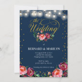 Navy Burgundy Marsala Floral herfst Wedding Card Kaart (Voorkant)
