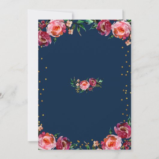 Navy Burgundy Marsala Floral herfst Wedding Card Kaart (Achterkant)