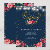 Navy Burgundy Marsala Floral herfst Wedding Card Kaart (Voorkant / Achterkant)