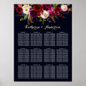 Navy Burgundy Marsala Floral Wedding Seating Chart Poster (Voorkant)