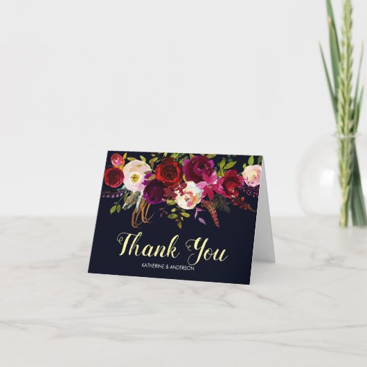 Navy Burgundy Marsala Wedding Dank je Bedankkaart (Voorkant)