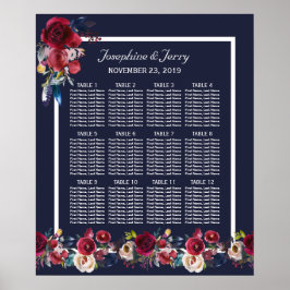 Navy Burgundy Merlot Floral Wedding Seating Chart Poster