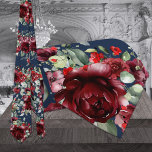 Navy Burgundy Peony Silver Sage Greenery Wedding Stropdas<br><div class="desc">Een stropdas van de bruine margodwergbruiloft met waterverf geverfde bruine rode pinda's met zilvergrijs zondebok tegen een solide blauw marineklein.</div>