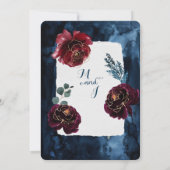 Navy Burgundy Peony Wedding Invitation Suite Kaart (Achterkant)