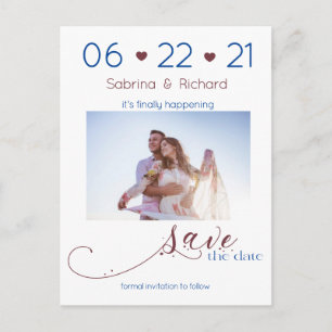Navy Burgundy Photo Minimalist Save the Date Briefkaart