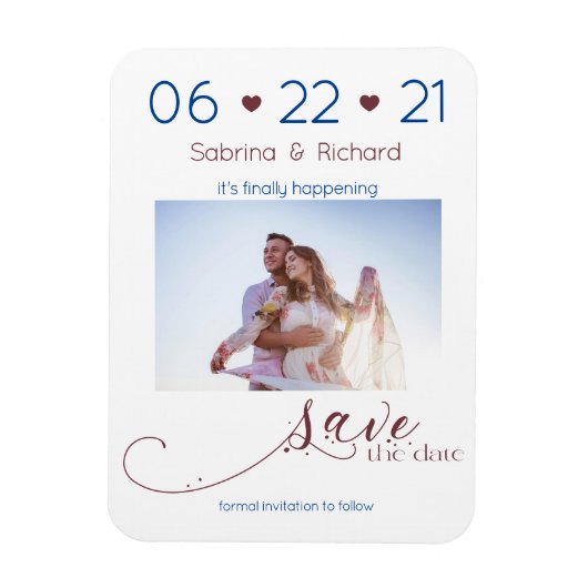 Navy Burgundy Photo Minimalist Save the Date Magneet (Verticaal)