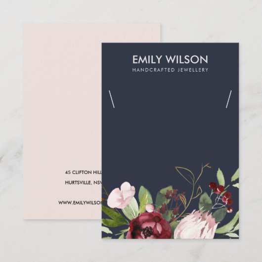 NAVY BURGUNDY PROTEA FLORAL KETTING DISPLAY KAART (Voorkant / Achterkant)