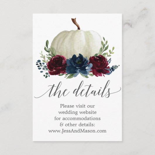 Navy Burgundy Pumpkin Weduwgoedkaart Informatiekaartje (Voorkant)