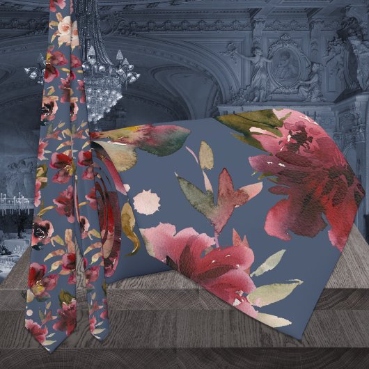 Navy Burgundy Raspberry Pink Peony Wedding Stropdas