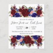 Navy Burgundy Romantic Wedding Floral Square Invit (Voorkant)
