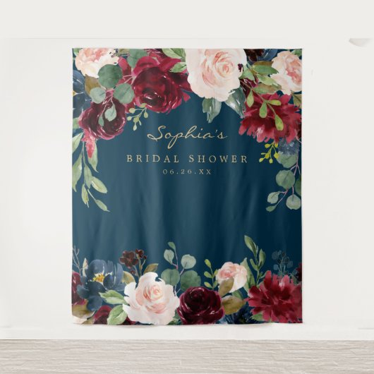 Navy Burgundy Vrijgezellenfeest Decor Backdrop Wandkleed (Voorkant)