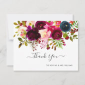 Navy+Burgundy Waterverf Bouquet bedankt Save The Date (Voorkant)