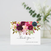 Navy+Burgundy Waterverf Bouquet bedankt Save The Date (Staand voorkant)