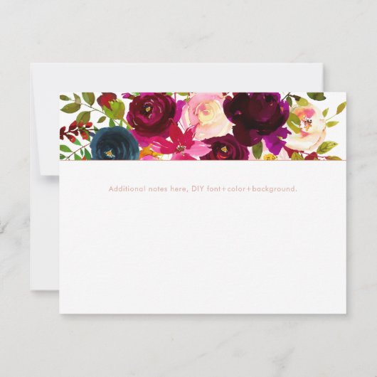 Navy+Burgundy Waterverf Bouquet bedankt Save The Date (Achterkant)