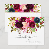 Navy+Burgundy Waterverf Bouquet bedankt Save The Date (Voorkant / Achterkant)