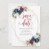 Navy Burgundy Waterverf Floral Save the Date (Voorkant)
