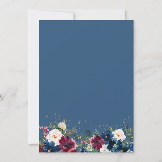 Navy Burgundy Waterverf Floral Save the Date (Achterkant)