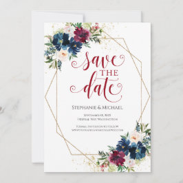 Navy Burgundy Waterverf Floral Save the Date