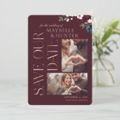 Navy Burgundy Waterverf Roos Gold Marble Photo Save The Date (Staand voorkant)