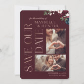 Navy Burgundy Waterverf Roos Gold Marble Photo Save The Date (Voorkant)